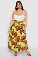 Womens Plus Floral Print Smocked Tiered Midi Dress, 1X