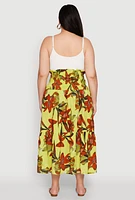 Womens Plus Floral Print Smocked Tiered Midi Dress, 1X
