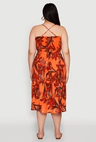 Womens Plus Size Floral Print Smocked Tiered Midi Dress, Orange, Size 3X