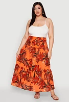 Womens Plus Size Floral Print Smocked Tiered Midi Dress, Orange, Size 3X