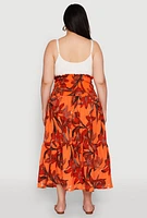 Womens Plus Size Floral Print Smocked Tiered Midi Dress, Orange, Size 3X