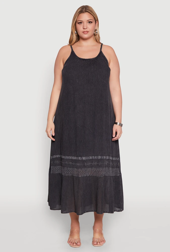 Womens Plus Size Ruffle Trim Maxi Dress, Black, Size 3X