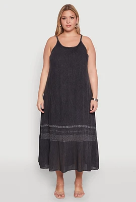 Womens Plus Size Ruffle Trim Maxi Dress, Black, Size 3X
