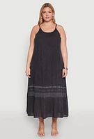 Womens Plus Size Ruffle Trim Maxi Dress, Black, Size 3X