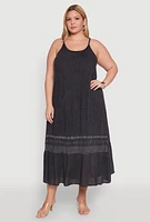 Womens Plus Size Ruffle Trim Maxi Dress, Black, Size 3X