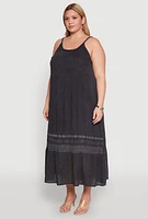 Womens Plus Size Ruffle Trim Maxi Dress, Black, Size 3X