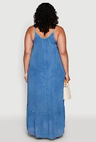 Womens Plus Size Ruffle Trim Maxi Dress, Blue, Size 2X