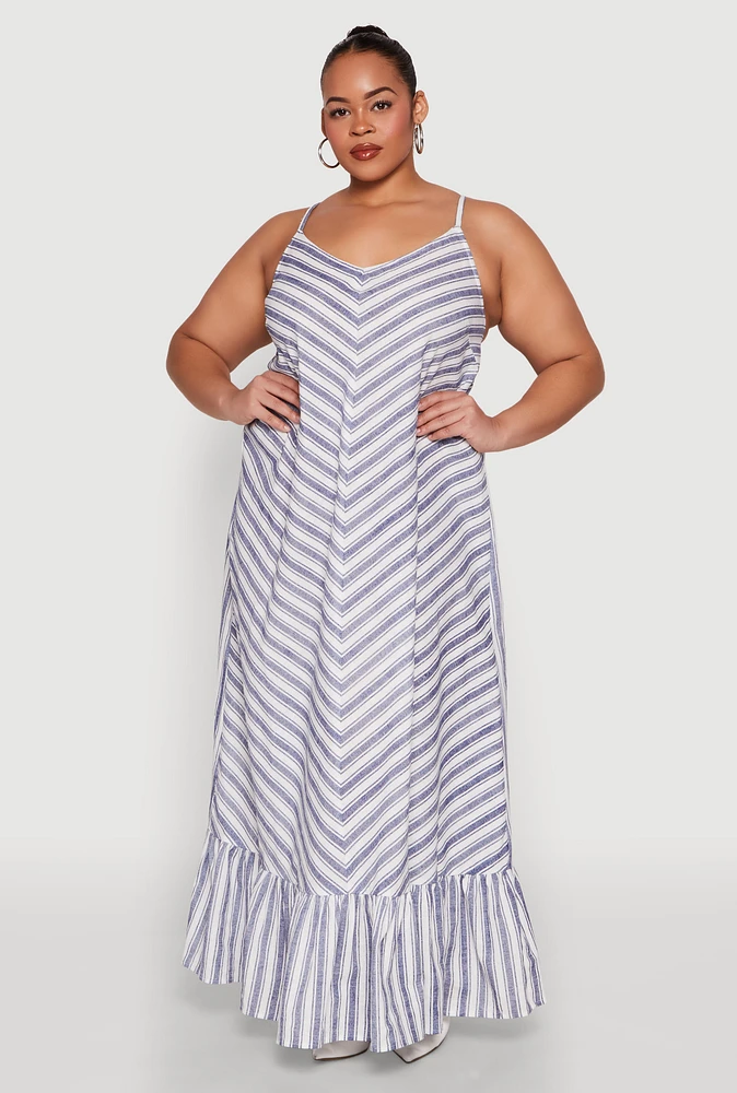 Womens Plus Size Chevron Striped Maxi Dress, Multi, Size 2X