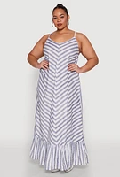 Womens Plus Size Chevron Striped Maxi Dress, Multi, Size 2X