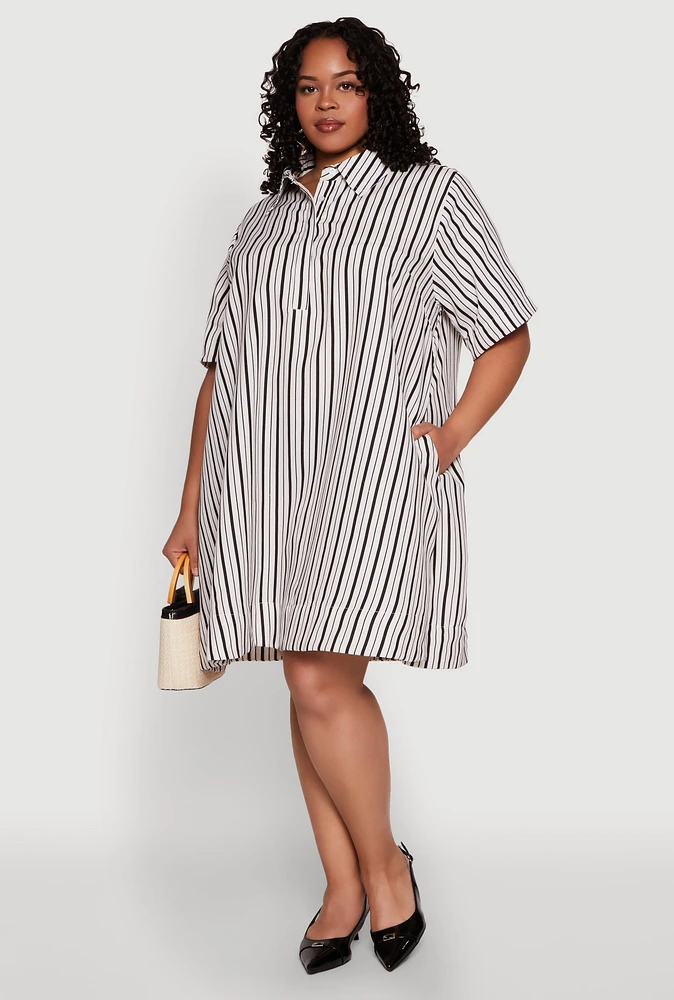 Womens Plus Size Striped Short Sleeve Dress, Multi, Size 2X