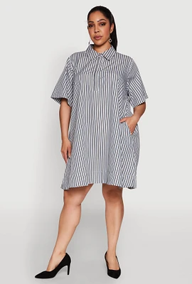 Womens Plus Striped Short Sleeve Dress, Multi,