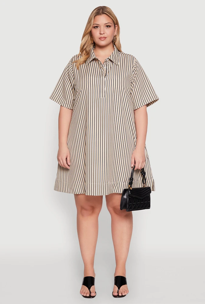 Womens Plus Size Striped Short Sleeve Dress, Multi, Size 1X