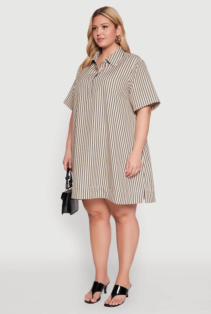 Womens Plus Size Striped Short Sleeve Dress, Multi, Size 1X