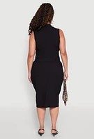 Womens Plus Size Zip Front Belted Cargo Dress, Black, Size 2X