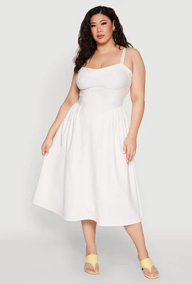 Womens Plus Size Hyperstretch Bustier Midi Dress, White, Size 1X