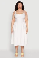 Womens Plus Size Hyperstretch Bustier Midi Dress, White, Size 3X