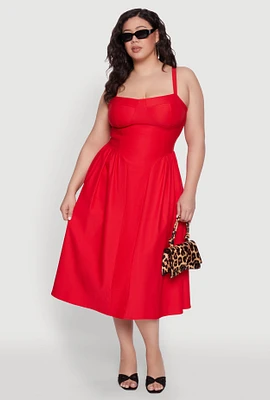 Womens Plus Size Hyperstretch Bustier Midi Dress, Red, Size 2X