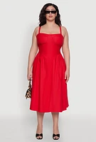 Womens Plus Size Hyperstretch Bustier Midi Dress, Red, Size 2X