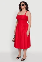 Womens Plus Size Hyperstretch Bustier Midi Dress, Red, Size 2X