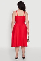 Womens Plus Size Hyperstretch Bustier Midi Dress, Red, Size 2X