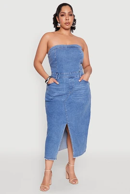 Womens Plus Size Spoon Jeans Denim Tube Dress, Blue, Size 1X