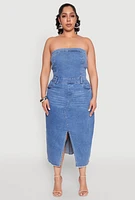 Womens Plus Size Spoon Jeans Denim Tube Dress, Blue, Size 1X