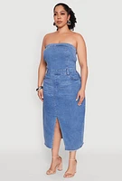 Womens Plus Size Spoon Jeans Denim Tube Dress, Blue, Size 1X