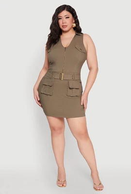Womens Plus Collared Cargo Pocket Dress,