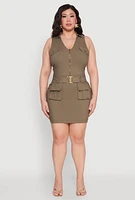 Womens Plus Collared Cargo Pocket Dress,
