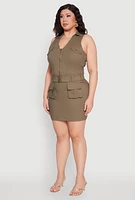 Womens Plus Collared Cargo Pocket Dress,