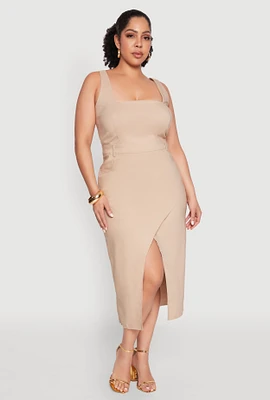 Womens Plus Hyperstretch Front Slit Midi Dress,