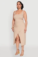 Womens Plus Hyperstretch Front Slit Midi Dress,