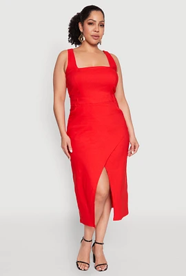 Womens Plus Size Hyperstretch Front Slit Midi Dress, Red, Size 2X