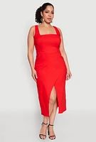 Womens Plus Size Hyperstretch Front Slit Midi Dress, Red, Size 2X
