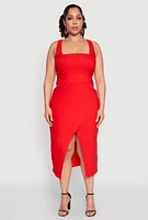 Womens Plus Size Hyperstretch Front Slit Midi Dress, Red, Size 2X
