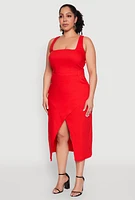 Womens Plus Size Hyperstretch Front Slit Midi Dress, Red, Size 2X