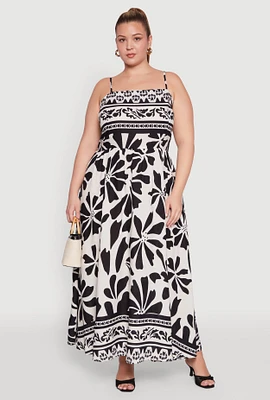 Womens Plus Size Floral Border Print Maxi Dress, Multi, Size 3X