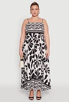 Womens Plus Size Floral Border Print Maxi Dress, Multi, Size 1X