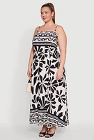 Womens Plus Size Floral Border Print Maxi Dress, Multi, Size 1X