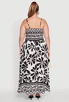 Womens Plus Size Floral Border Print Maxi Dress, Multi, Size 1X
