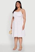 Womens Plus Size Smocked Waist Poplin Midi Dress, White, Size 3X