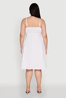 Womens Plus Size Smocked Waist Poplin Midi Dress, White, Size 3X