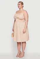 Womens Plus Size Smocked Waist Poplin Midi Dress, Beige, Size 2X