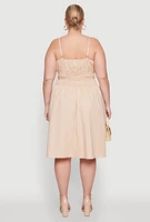 Womens Plus Size Smocked Waist Poplin Midi Dress, Beige, Size 2X