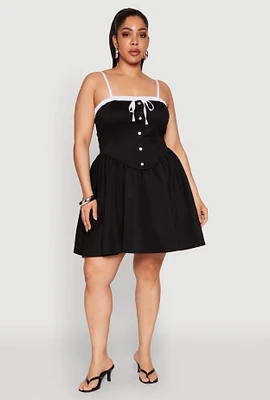Womens Plus Size Contrast Trim Corset Skater Dress, Black, Size 3X