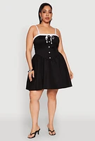 Womens Plus Contrast Trim Corset Skater Dress,