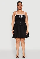 Womens Plus Contrast Trim Corset Skater Dress,