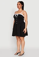 Womens Plus Contrast Trim Corset Skater Dress,