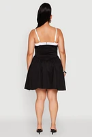 Womens Plus Contrast Trim Corset Skater Dress,