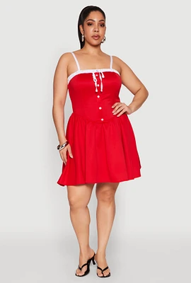 Womens Plus Size Contrast Trim Corset Skater Dress, Red, Size 2X